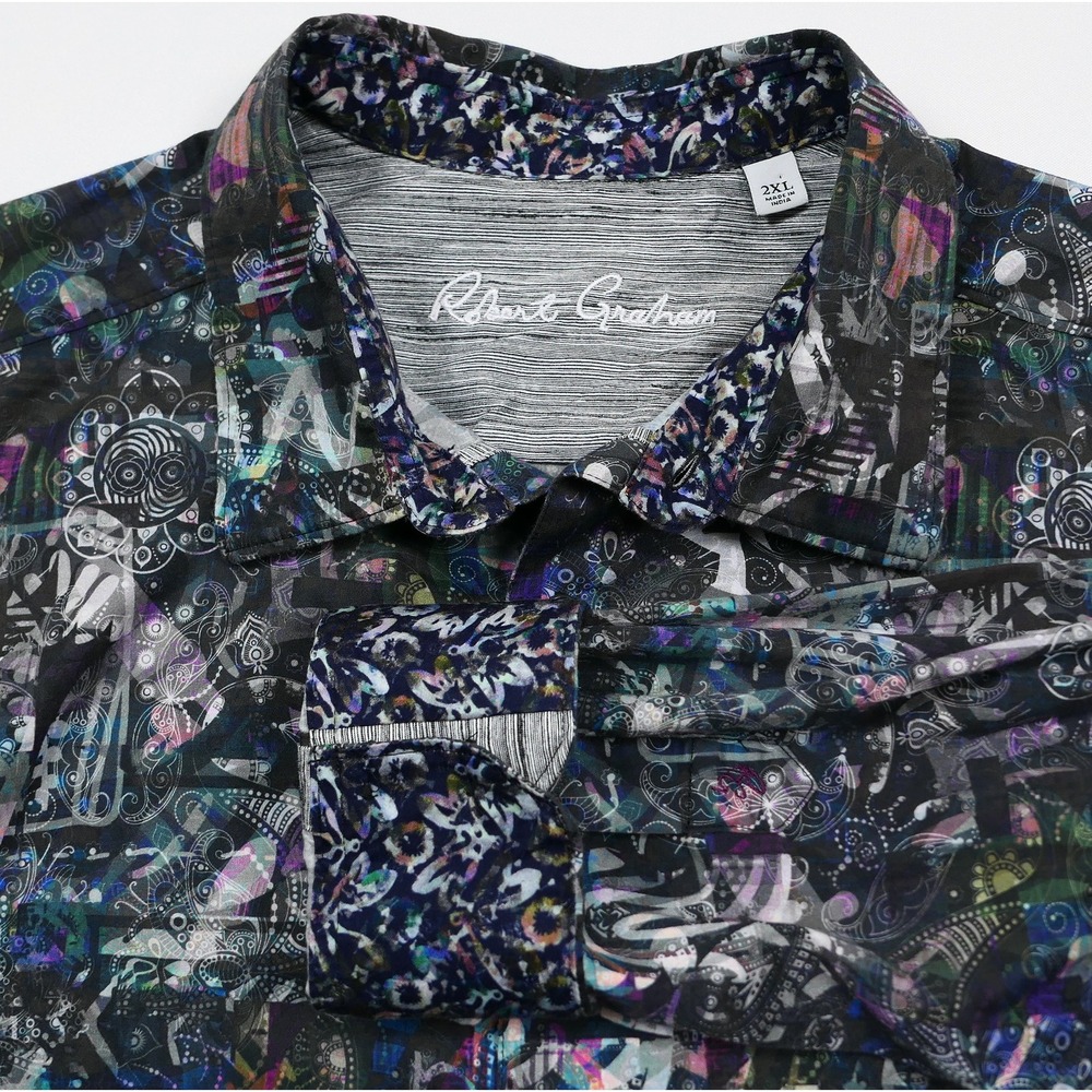 Robert Graham Mens 2XL Abstract Paisley AOP Button Down Shirt Long Sleeve Flip